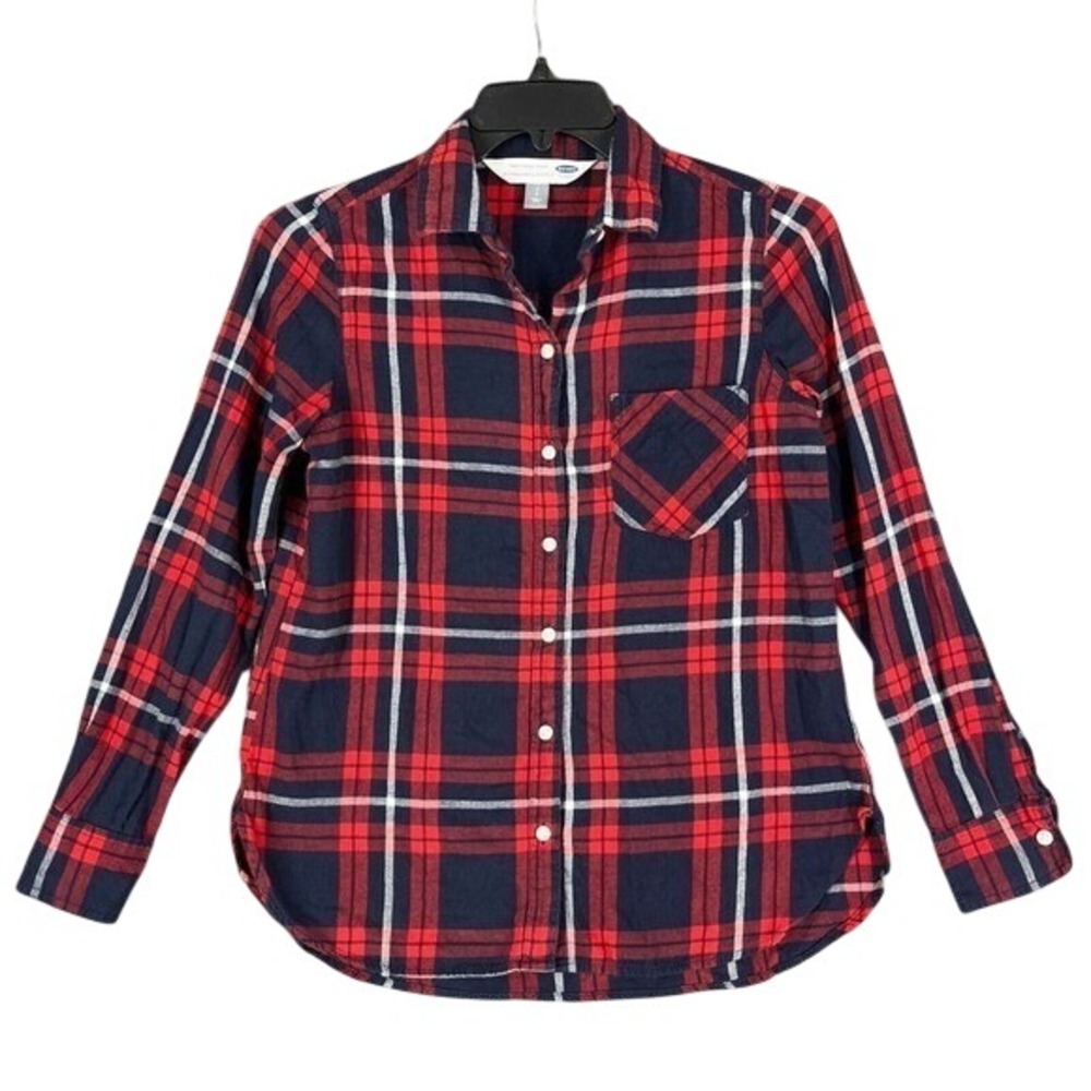 Old Navy The Classic Shirt Plaid Button Up Navy Red White S Womens